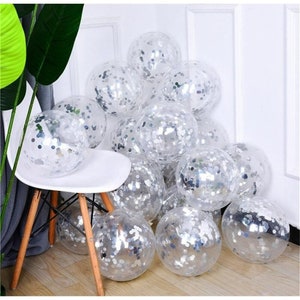 Balões de confete prateado, balões de látex para festa de aniversário de casamento, 10 x 12 polegadas, decorações de festa douradas para chá de bebê