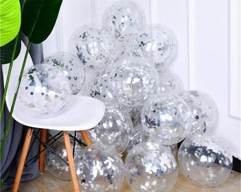 Silver Confetti Balloons, 10 X12 inch Latex Wedding Birthday Party Congratulations balloons Baby Shower Gold Party Decorations