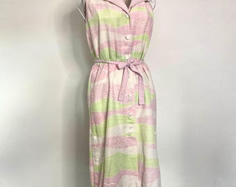 Vintage Andre Courreges Paris 1980s Linen Pink Multi Dress French 38