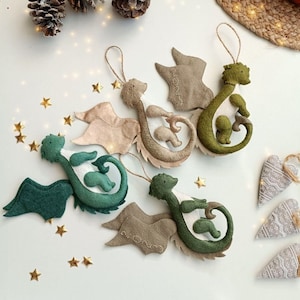 Dragon felt Christmas ornaments, Baby first Christmas gift, Corporate gift box, Coworker gift, Xmas tree felt hanging decoration