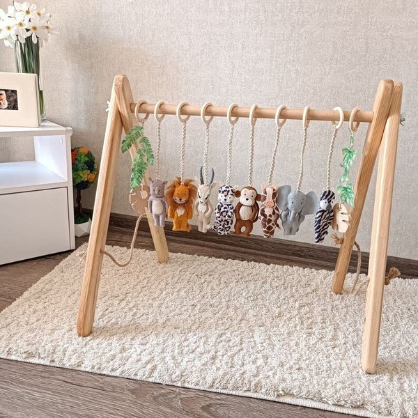 Animaux de safari jouant à la salle de sport, cadeau de baby shower, jouets de centre d'activités, jouets pour cadre en bois, jouet sensoriel pour bébé