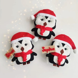 Custom Felt Christmas tree ornaments, Baby first Christmas gift,  Home decor ,Set of 3 Christmas tree penguin ornaments