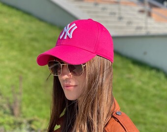 Pink NY baseball cap, New York hat, NY baseball hat, embroidered cap, gift  for her, gift for him