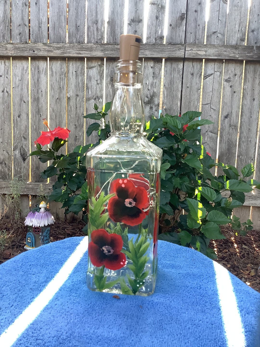 Hand Painted Jack Daniels Glass Bottle With Fairy Lights Etsy