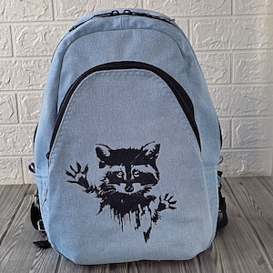 Exclusive denim backpack, recycled denim, embroidery decor, father&#39;s day and mother&#39;s day gift, worn denim hipster backpack, one of a kind
