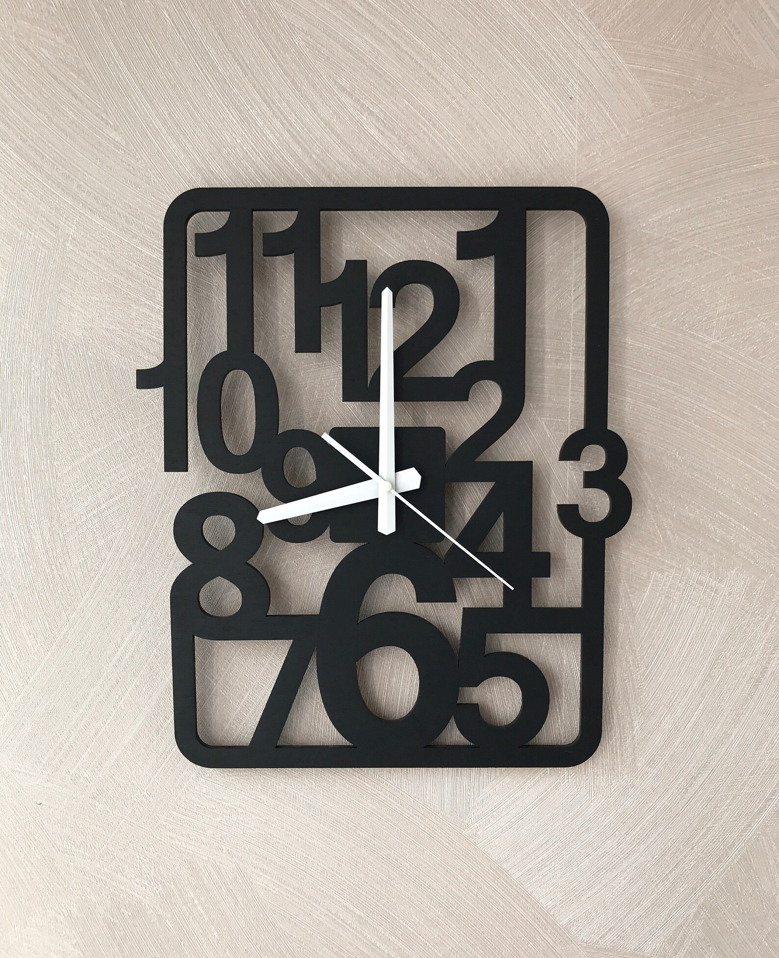Modern black wall clock/Wooden clock/Rustic wall Etsy
