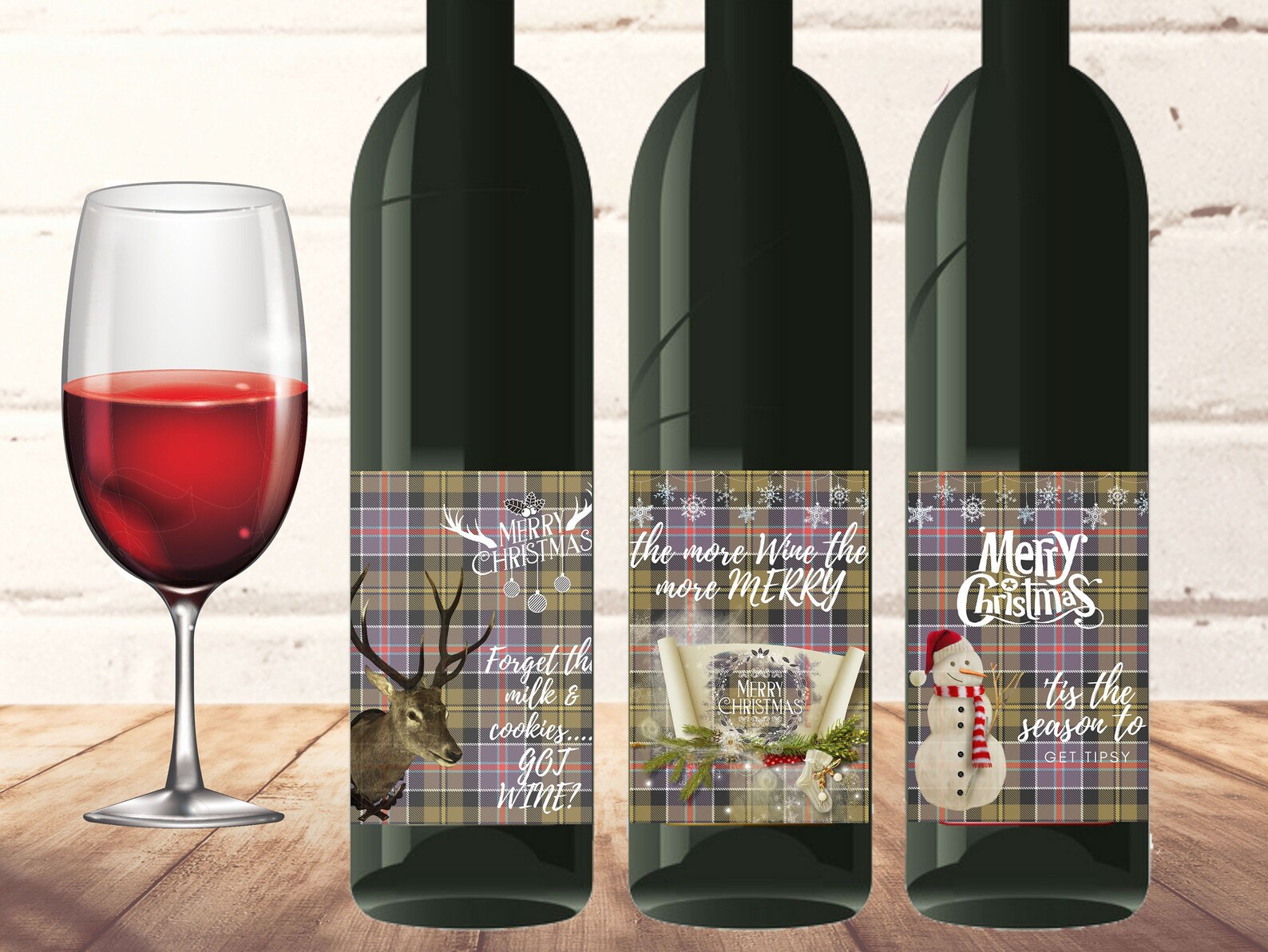 funny christmas wine labels set of 10 printable wine bottle etsy