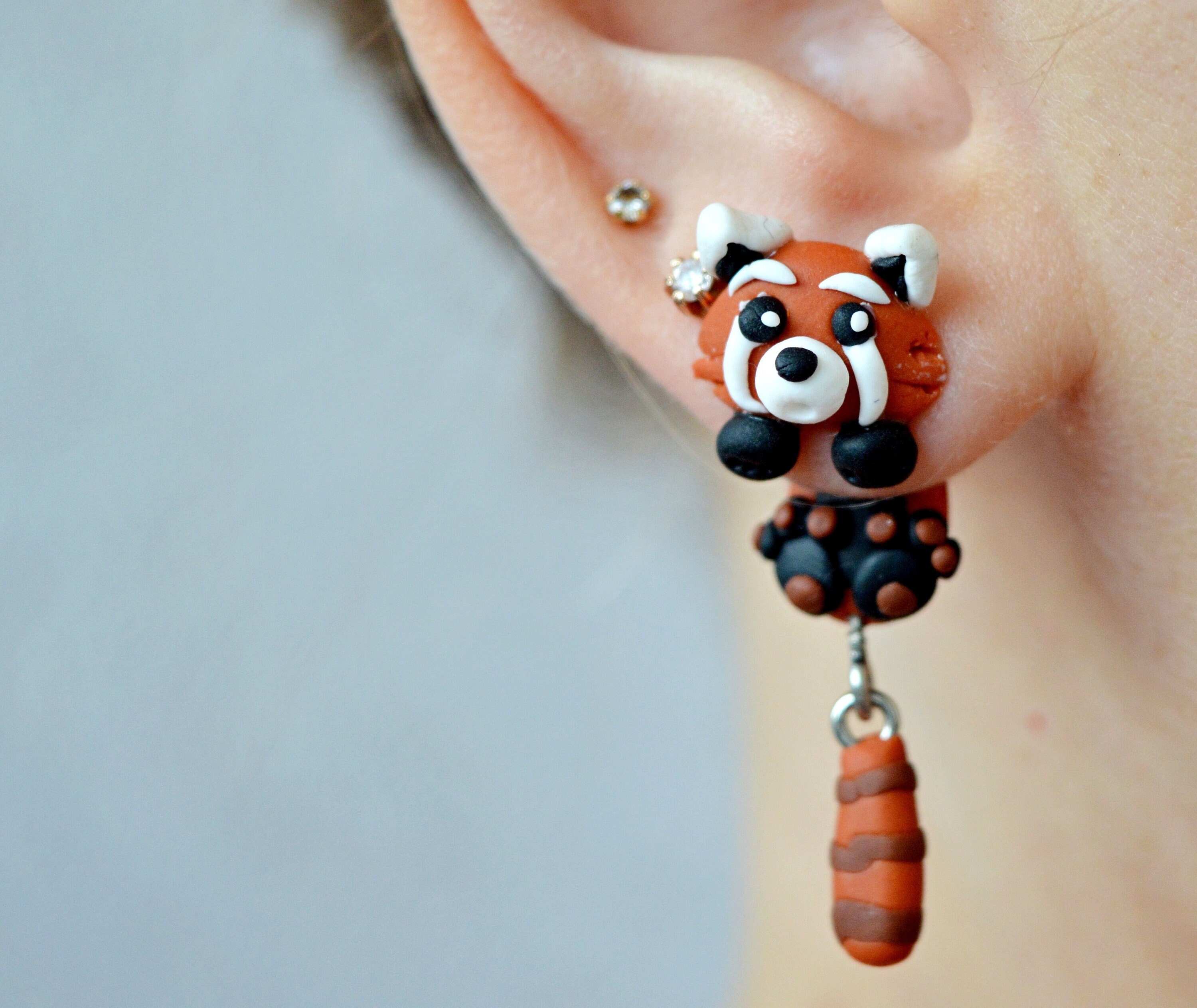 Red panda earrings clinging earrings double side earring Etsy