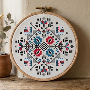 Kroatisches Volkskreuzstichmuster, geometrisches Ornamentmuster (PDF-Muster)