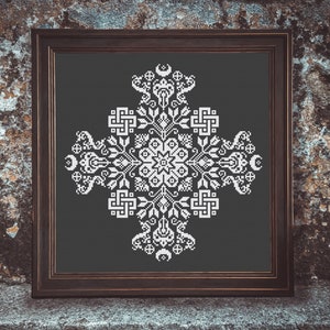 Monochrome Cross, Cross stitch digital pattern, Instant Download PDF, Geometric ornament, Medieval, Nordic cross stitch, Celtic knot