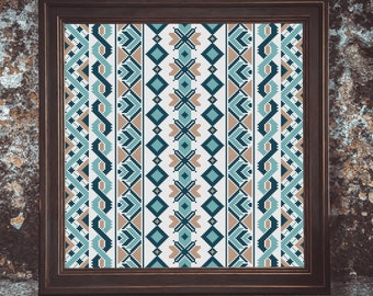 Wzór haftu krzyżykowego Folk Geometryczny, Próbnik geometryczny, Cyfrowy wykres Folk Sampler, Haft krzyżykowy PDF, Ozdoba ludowa, Niebieski i brązowy