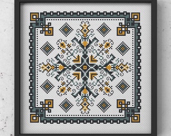 Patrón de punto de cruz antiguo en formato PDF para descargar al instante, gráfico de punto de cruz de muestrario victoriano, esquema de punto de cruz de mandala, punto de cruz vintage