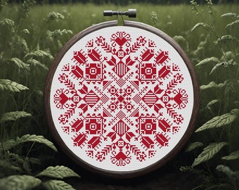 Croatian Folk Geometric Cross Stitch Pattern PDF, Monochrome