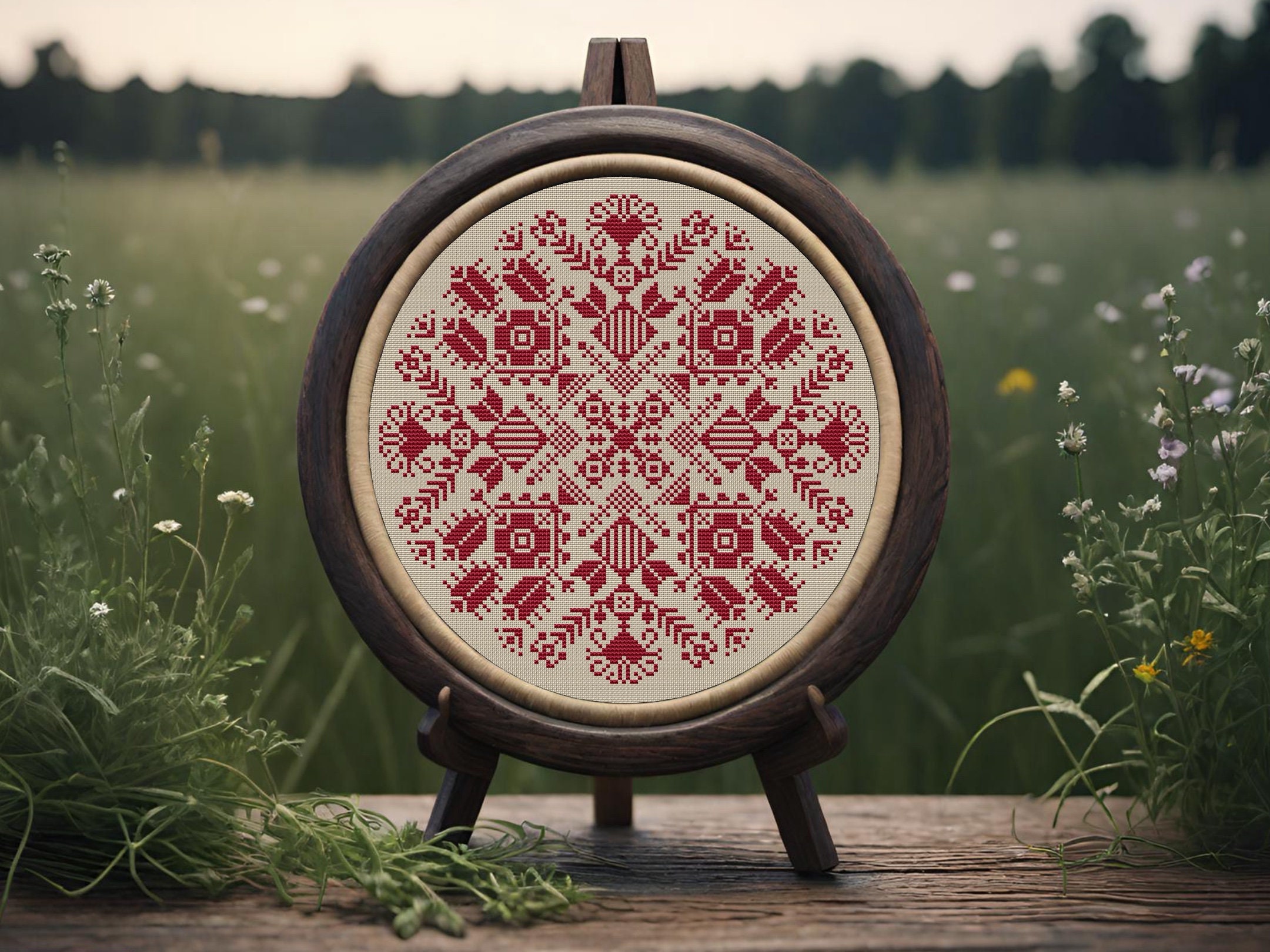 Croatian Folk Geometric Cross Stitch Pattern PDF, Monochrome