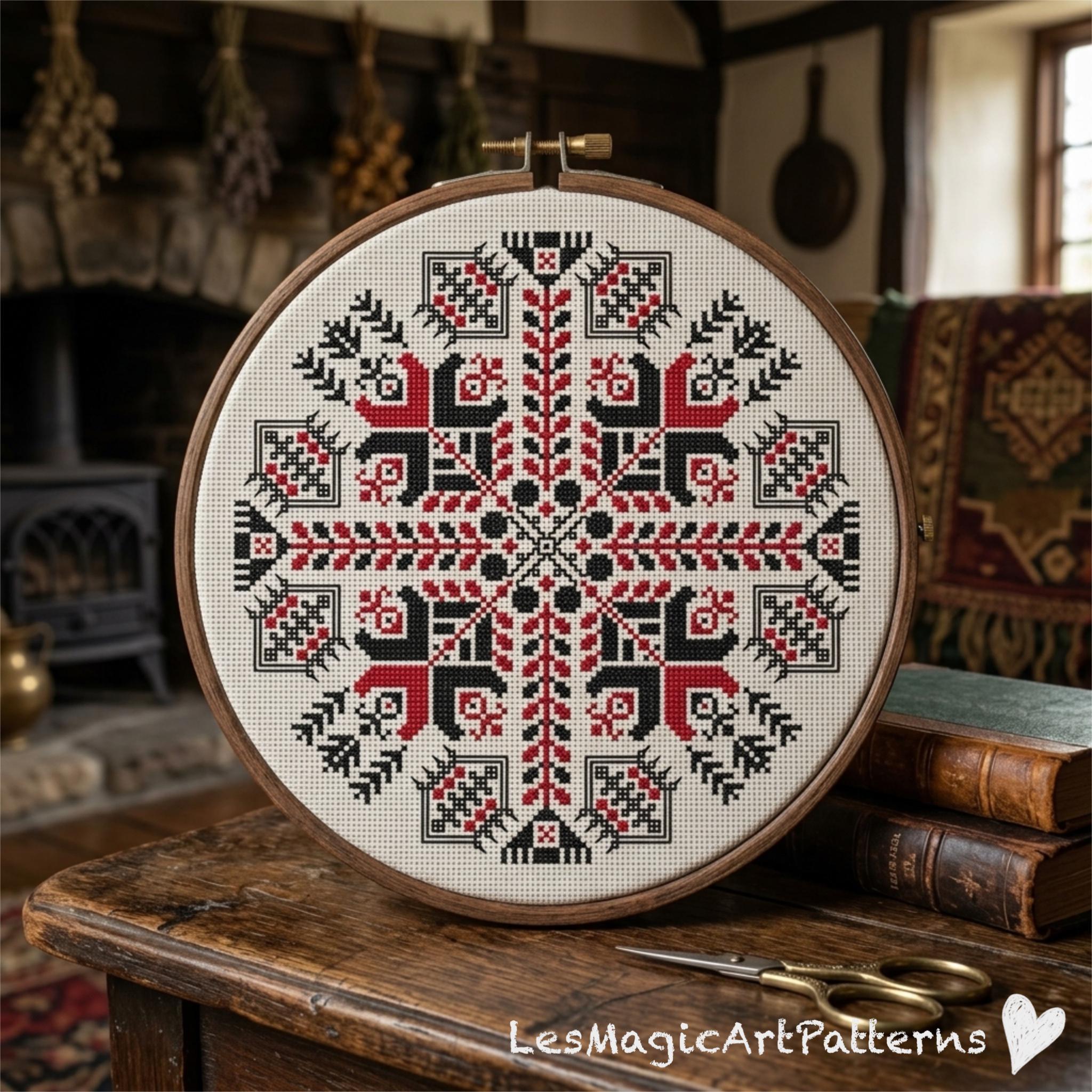 Croatian Sampler Cross Stitch Pattern, Geometric Folk Art (PDF