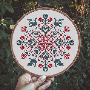 Scandinavian Folk Art Round ornament, Counted Cross Stitch Chart, Geometric cross stitch PDF chart, Ethnical ornament, Digital Chart