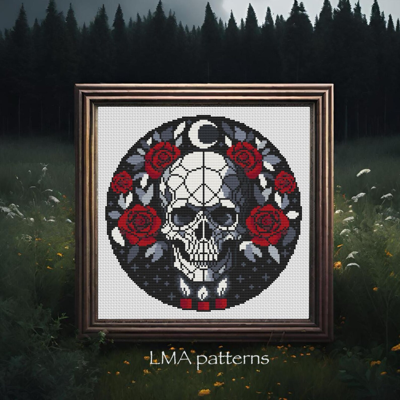 Skull and Roses Cross Stitch Pattern PDF, Dark Romance Embroidery ...