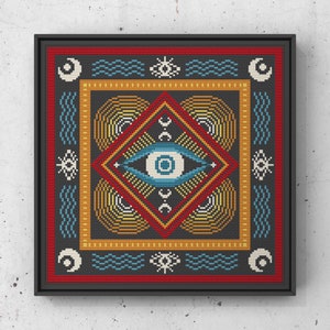 All-seeing Eye Counted Cross Stitch Pattern PDF, Occult Witchy Embroidery, Black Aida Pattern, Mystical Cross Stitch Chart, Modern x-stitch