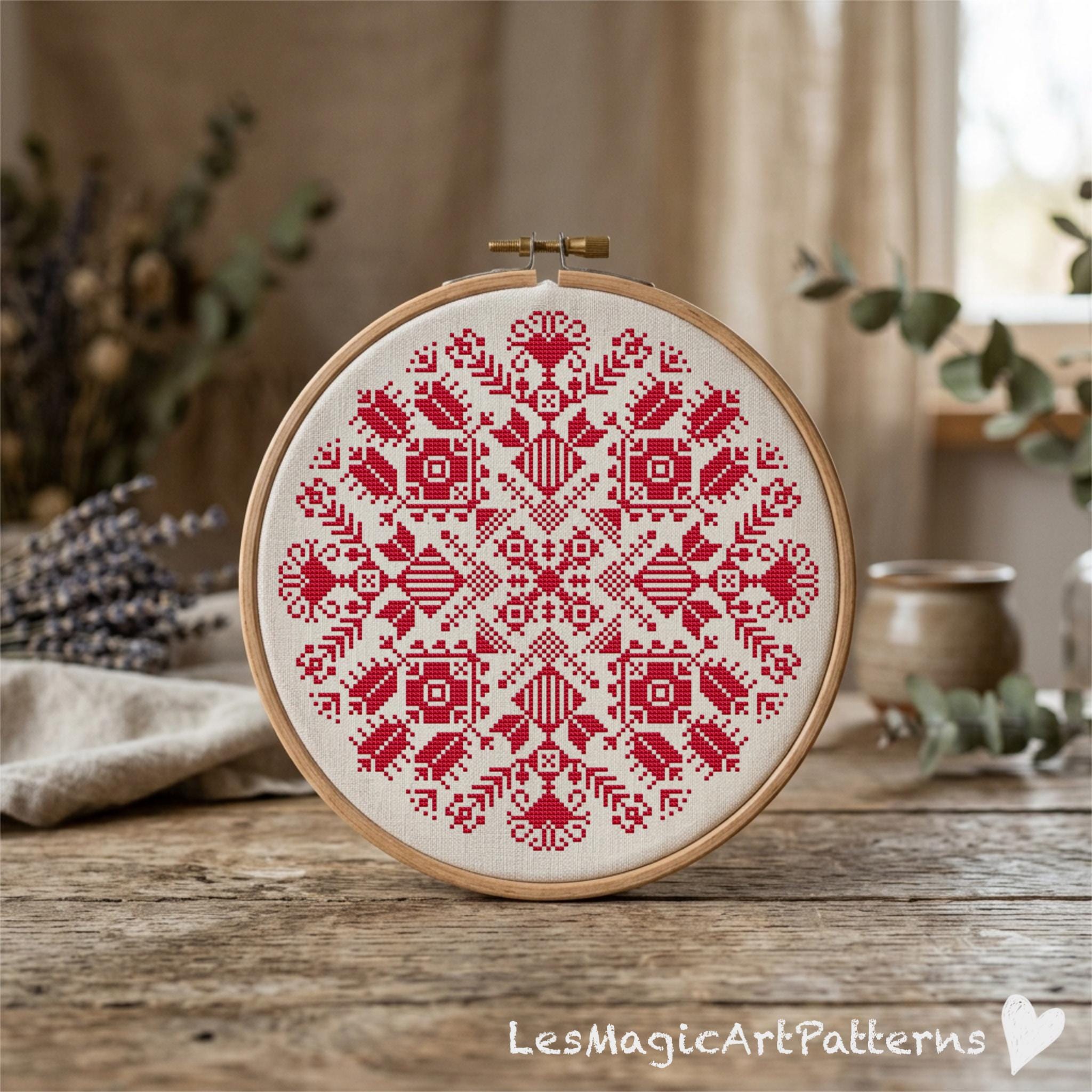 Croatian Folk Cross Stitch Pattern, Geometric Slavic Mandala
