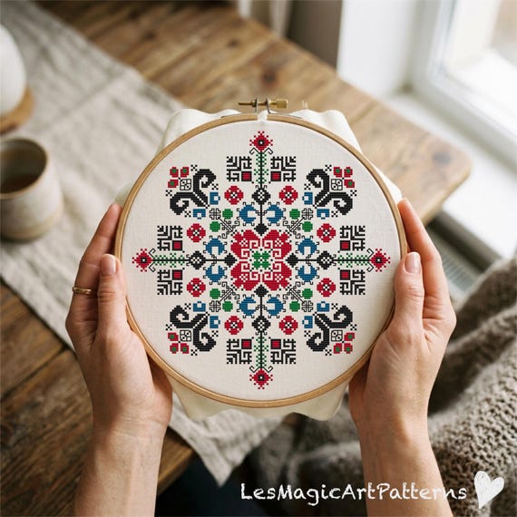 Croatian Folk Art Cross Stitch Pattern, Geometric Slavic