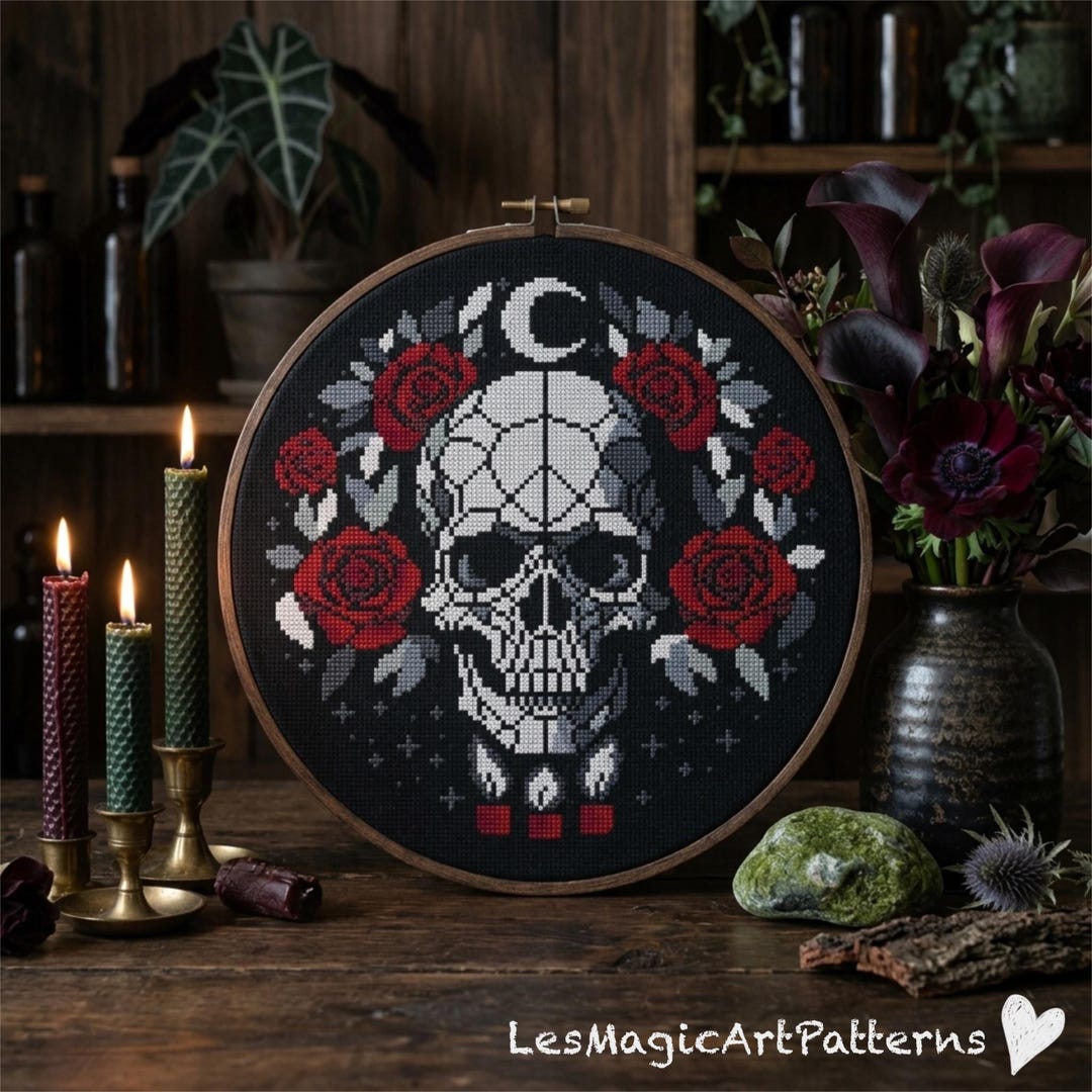 Skull and Roses Cross Stitch Pattern PDF, Dark Romance Embroidery ...