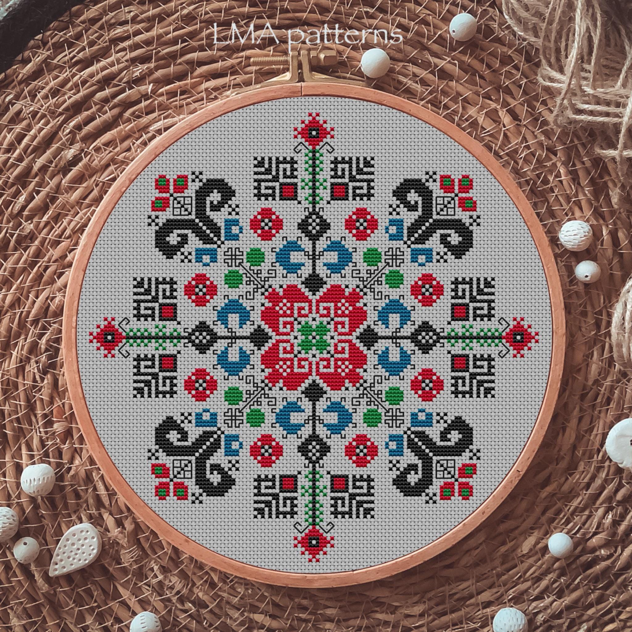 Croatian Sampler Cross Stitch Pattern PDF, Geometric Slavic Ethnic