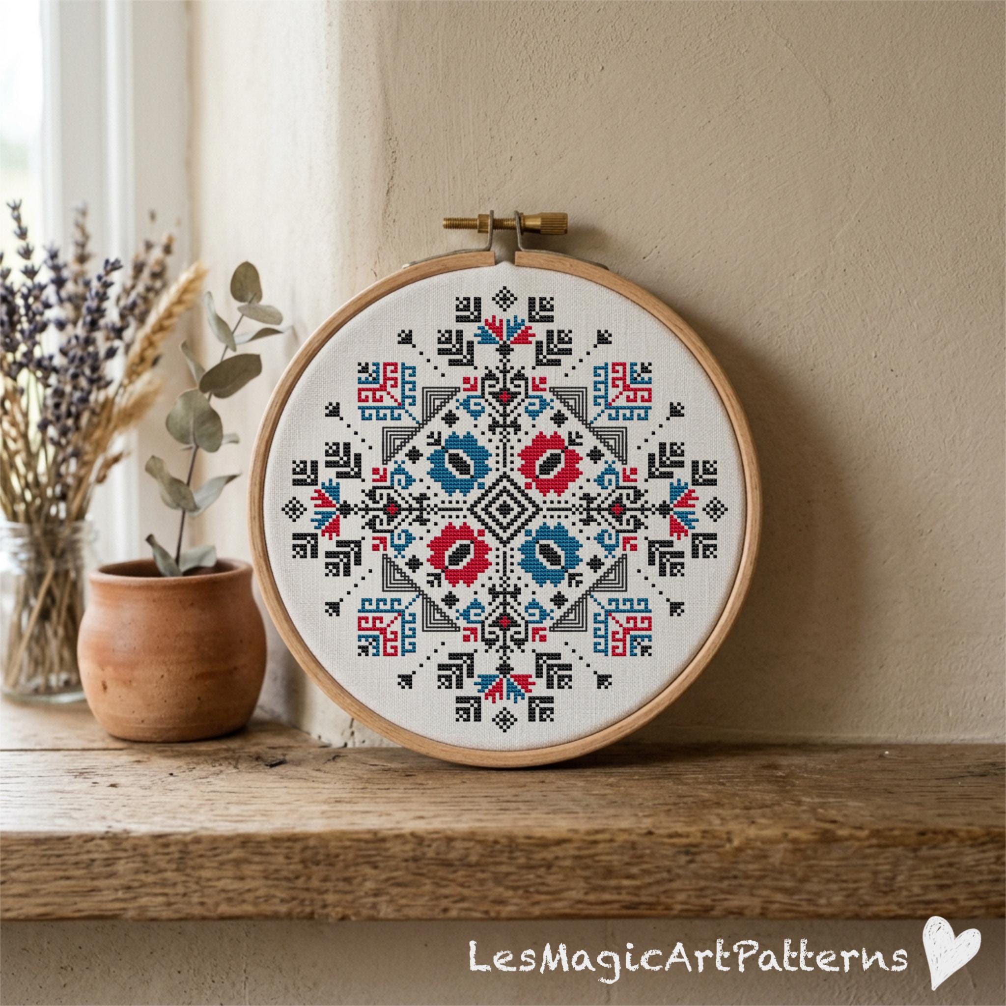 Croatian Folk Cross Stitch Pattern, Geometric Ornament Sampler