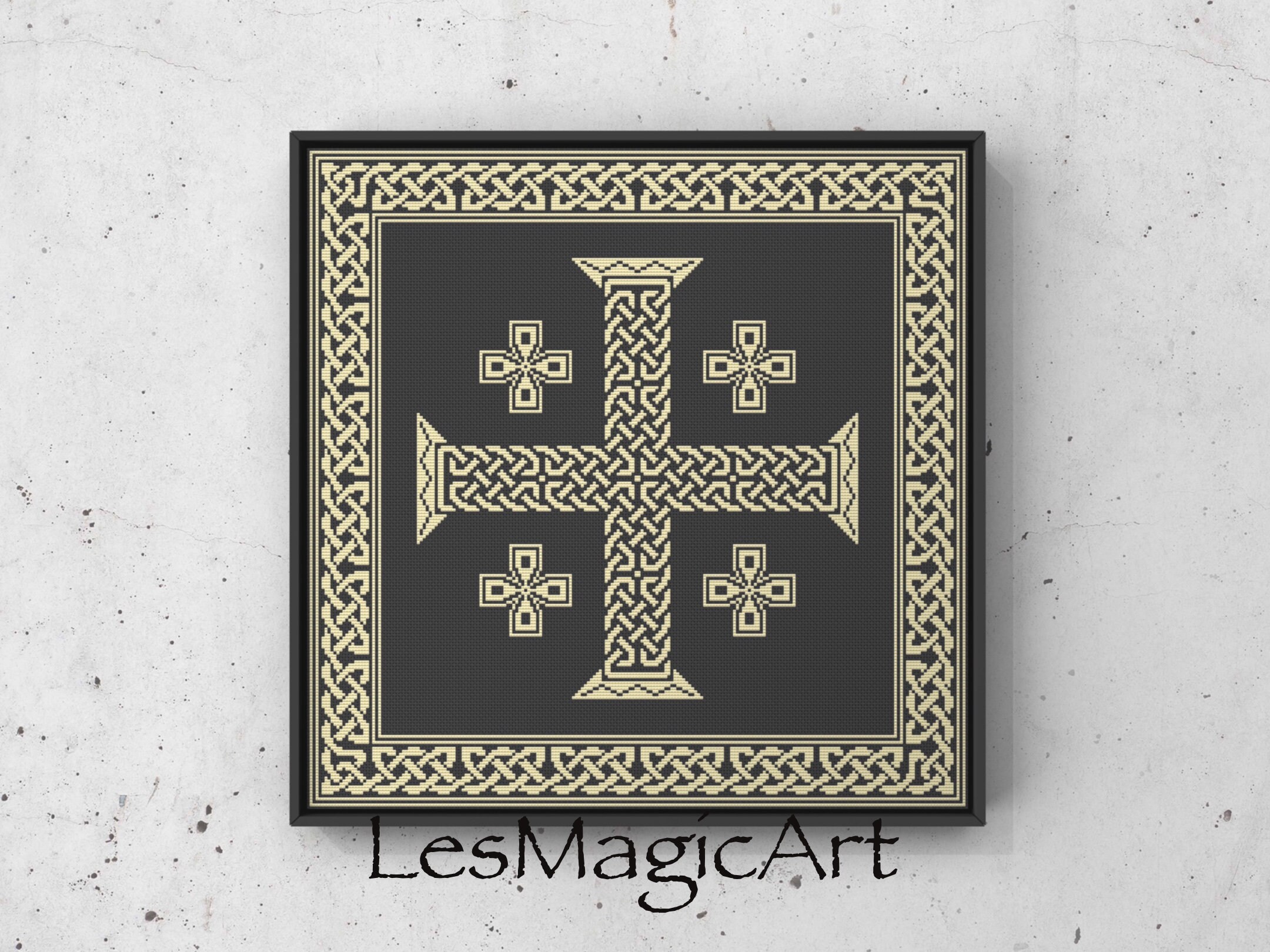 Jerusalem Pattern Jerusalem Cross Counted Cross Stitch Pattern, Monochrome Modern Cross ...