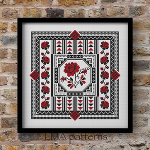 Patron de point de croix ukrainien PDF, ornement géométrique folklorique, échantillonneur ethnique traditionnel floral X Stitch, broderie esthétique ukrainienne