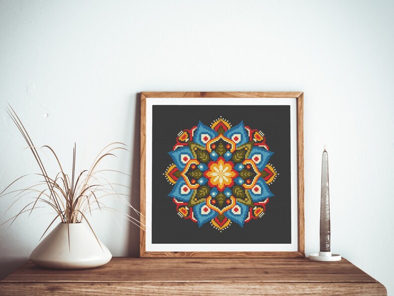 Flower Mandala Cross Stitch Pattern Black Aida Cross Stitch Etsy