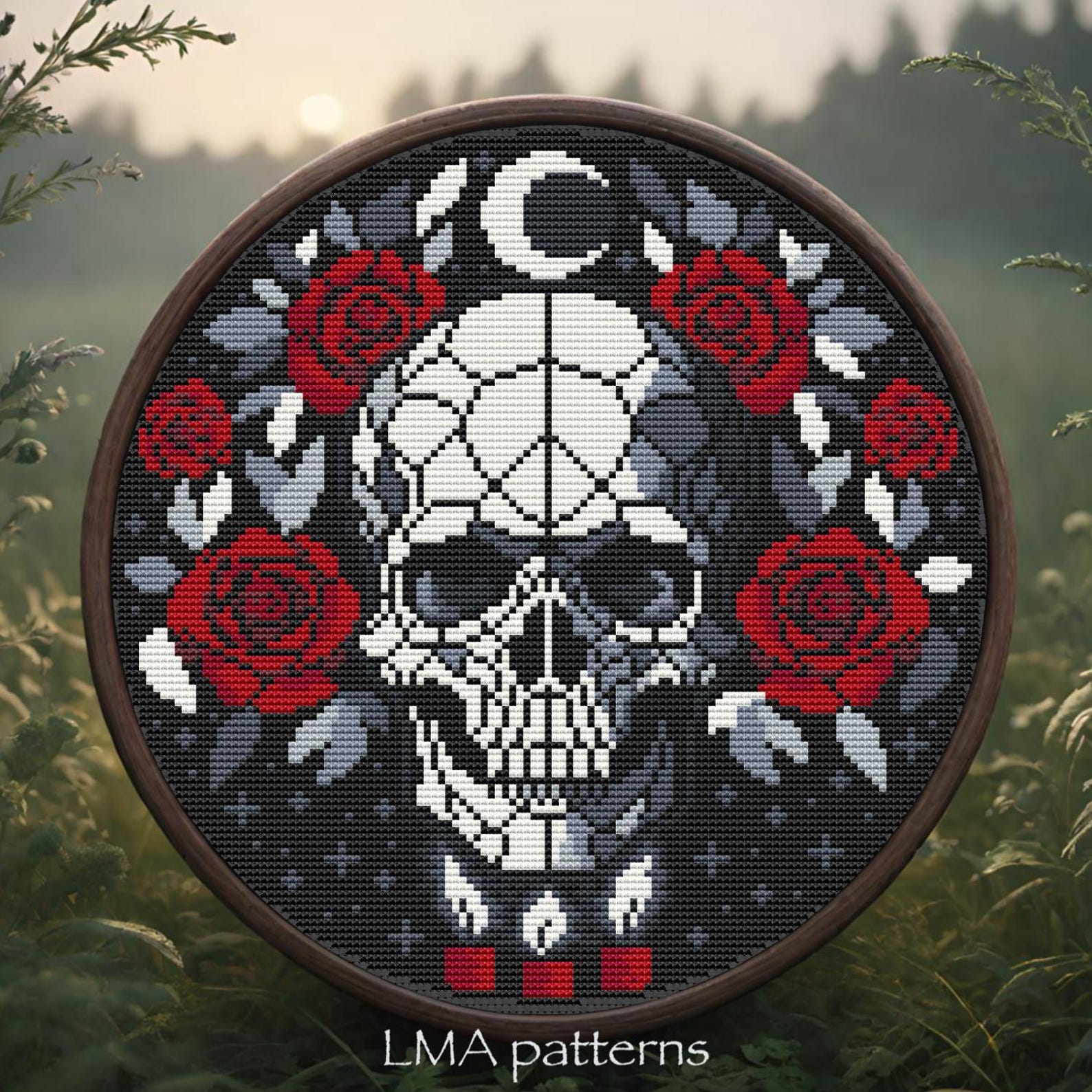 Skull and Roses Cross Stitch Pattern PDF, Dark Romance Embroidery ...