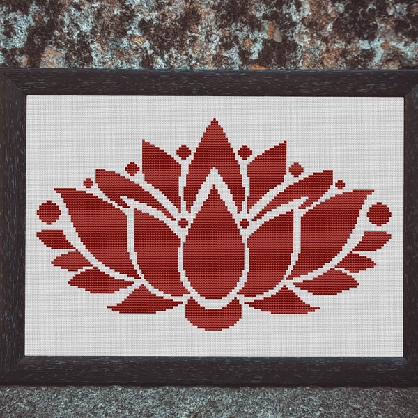 Lotus Monochrome Cross Stitch Pattern Instant Download PDF, Modern Embroidery Pattern, Lotus Shape Cross Stitch Chart, Modern Wall Art