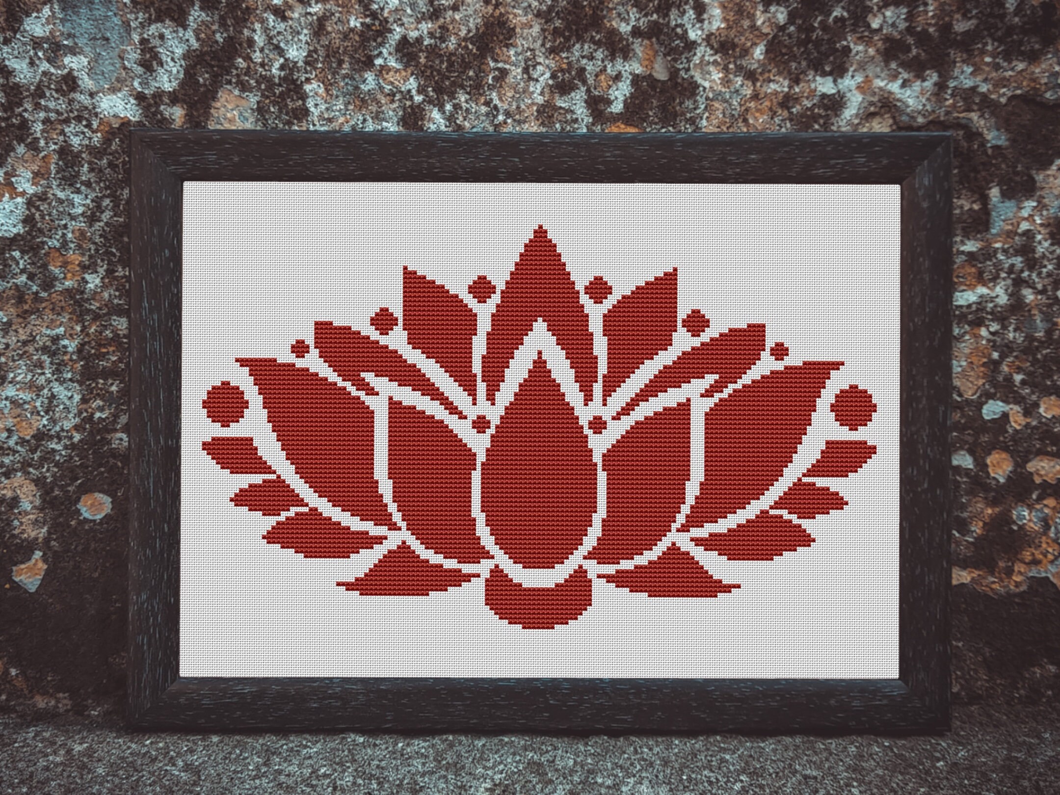 Mantra Hare Krishna. Lotus Flower Embroidery. Cross Stitch 