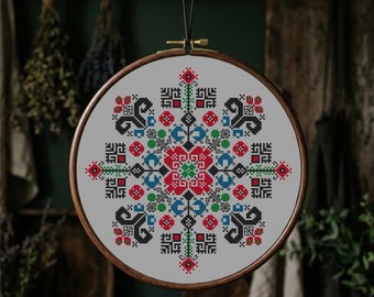 Croatian Folk Art Cross Stitch Pattern, Geometric Slavic
