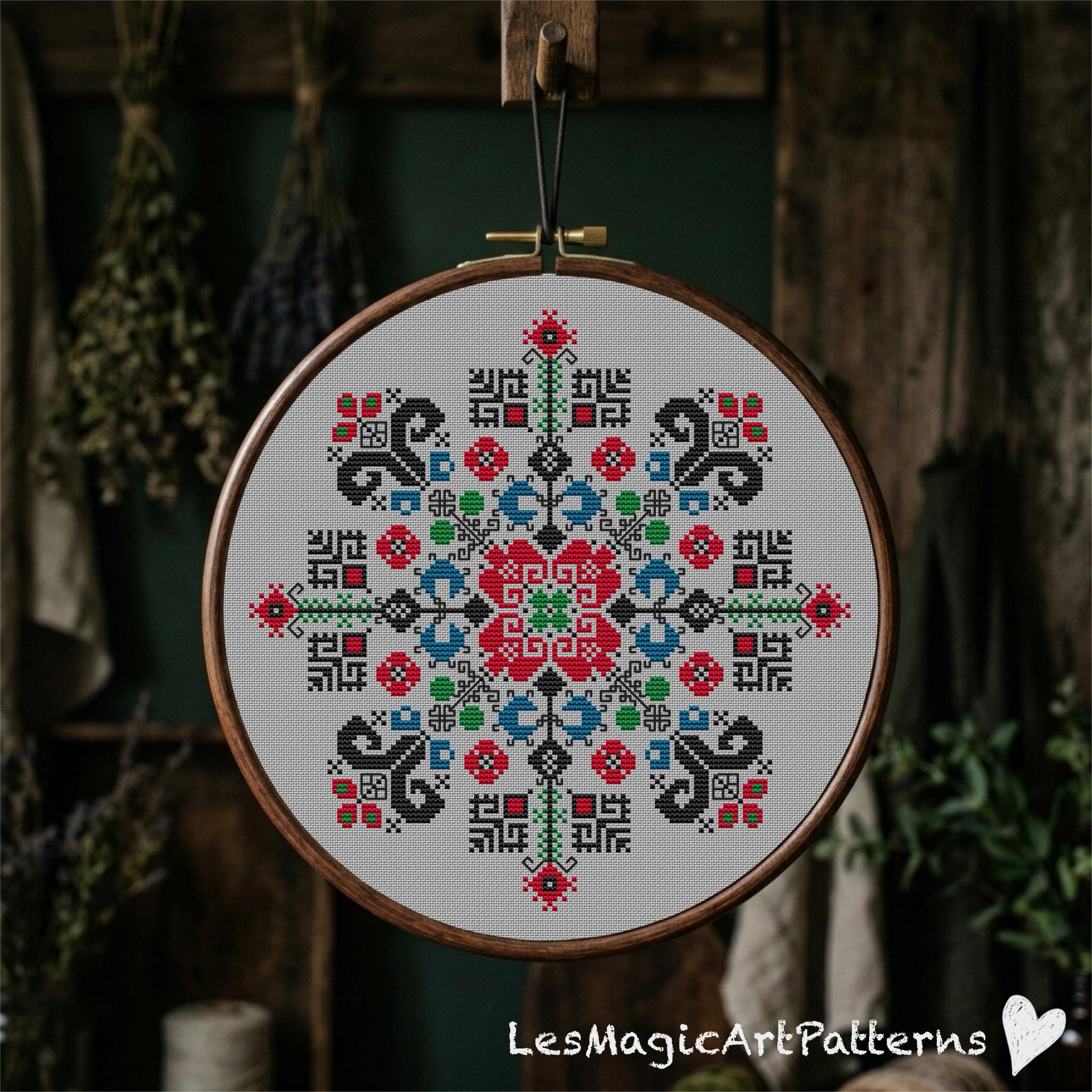 Croatian Folk Art Cross Stitch Pattern, Geometric Slavic