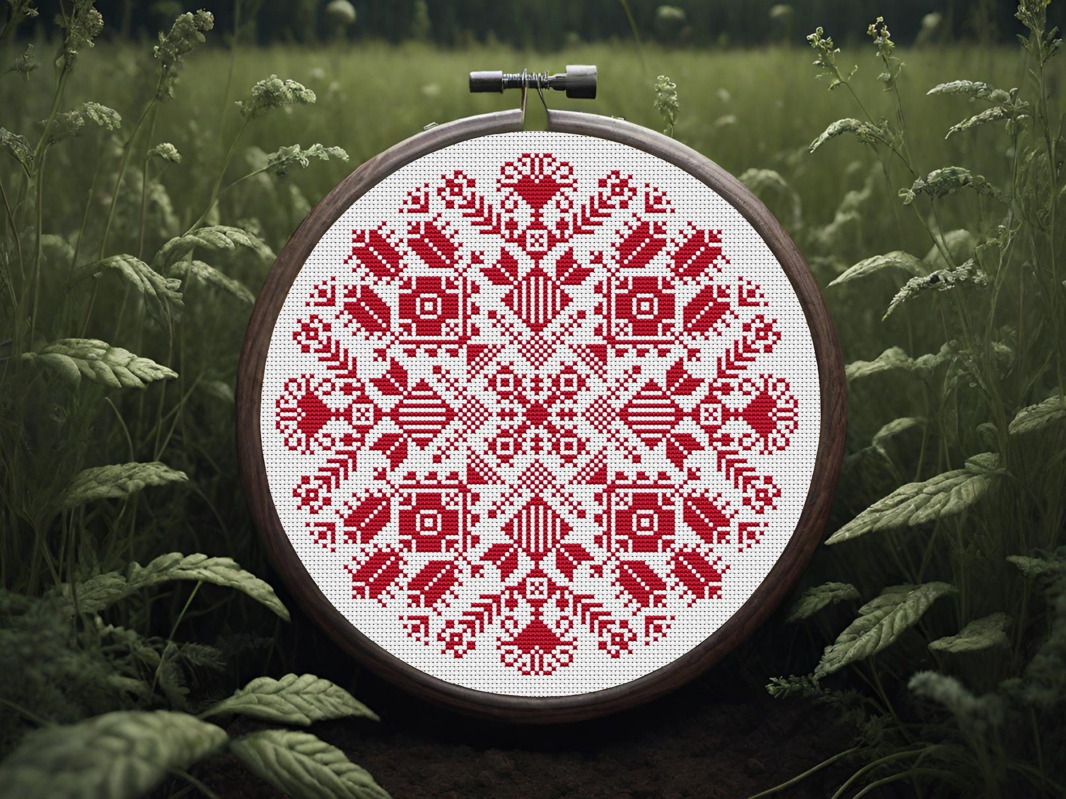 Croatian Folk Geometric Cross Stitch Pattern PDF, Monochrome