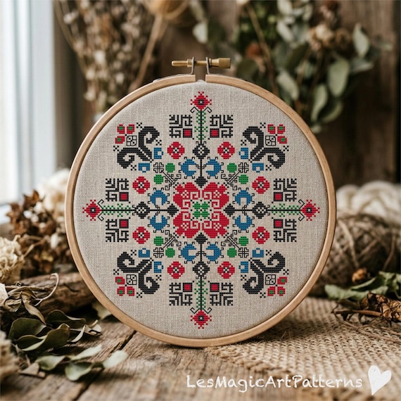 Croatian Folk Art Cross Stitch Pattern, Geometric Slavic