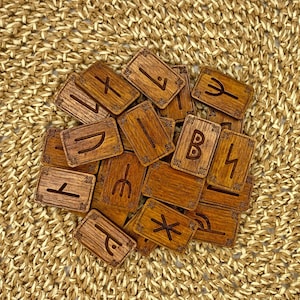 Wooden Danish Runic Set: Scandinavian Futhark Runes with Velvet Pouch