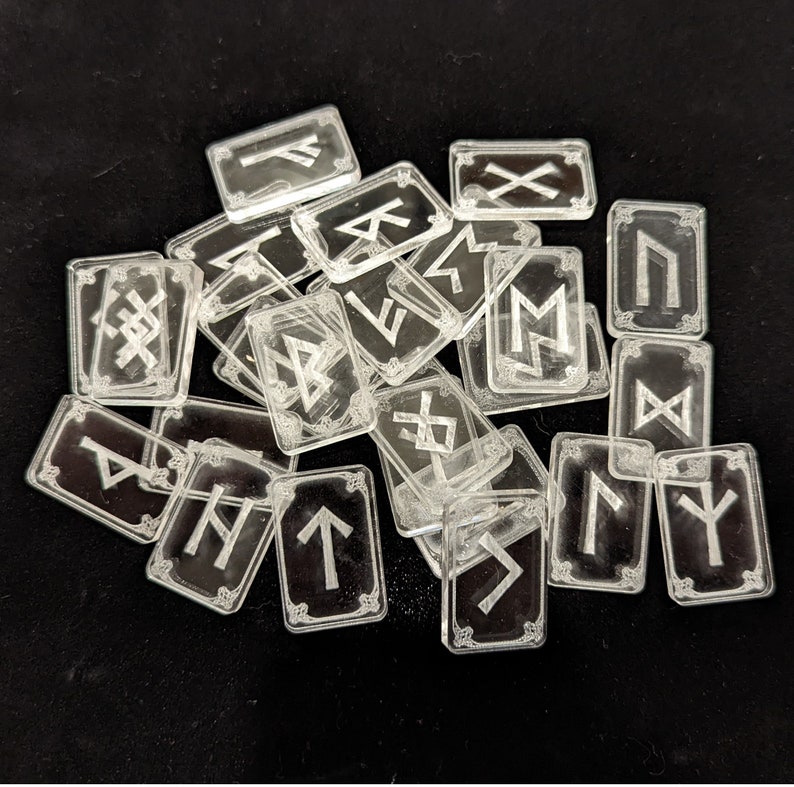 Runic Tile Set Transparent Runic Set, 25 Pcs With Velvet Pouch | Runes Elder Futhark ...