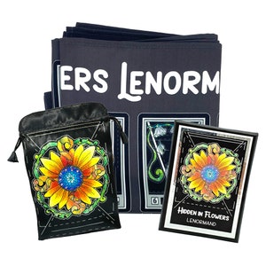 Set di carte Lenormand "Hidden in Flowers", borsa e tovaglia Grand Tableau