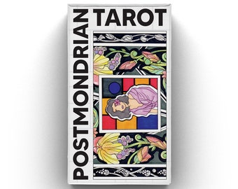 May include: A deck of tarot cards with a colorful, geometric design. The box features the text "POST-MONDRIAN TAROT" in black lettering.