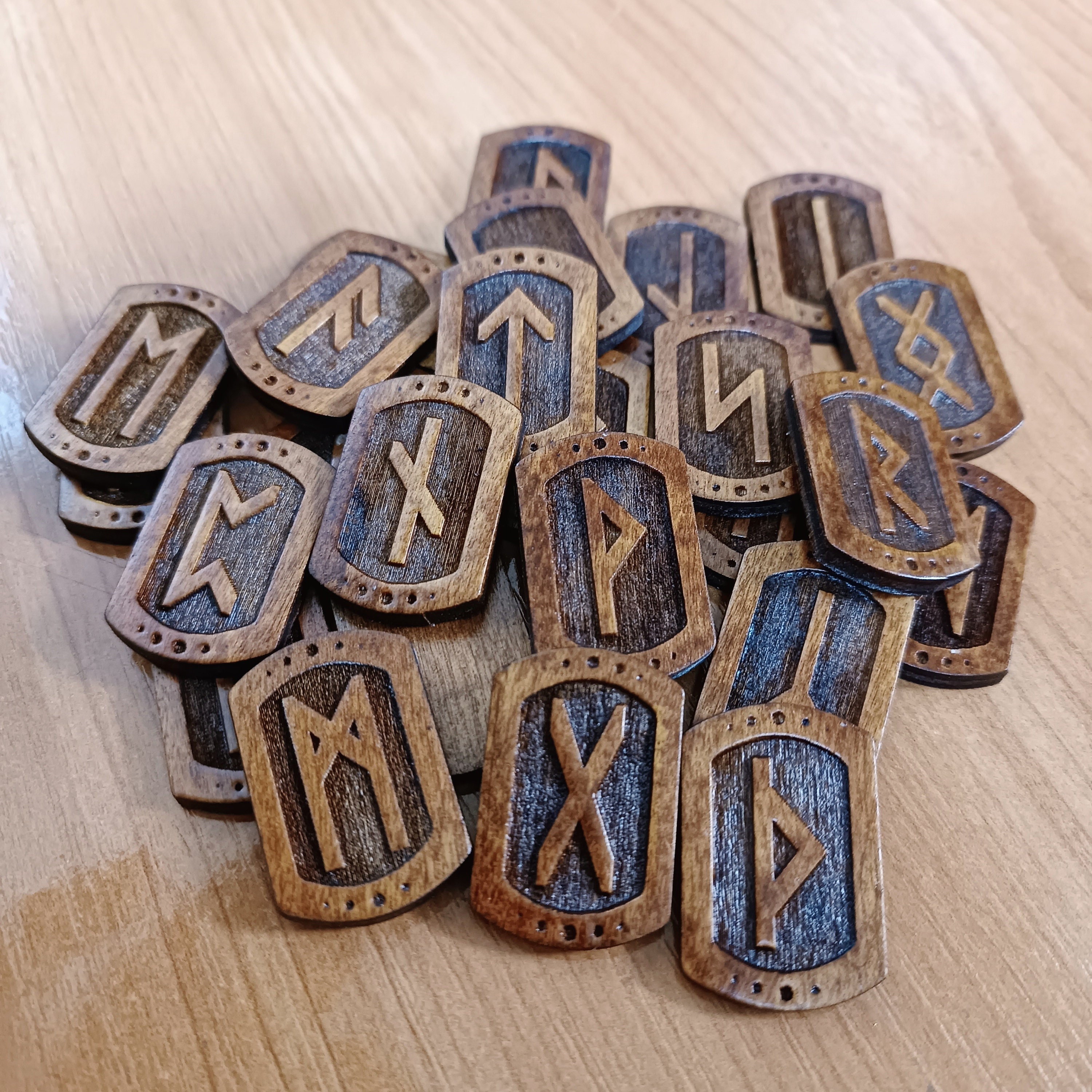 Wooden Runic Set, 25 Pcs With Velvet Pouch | Wood Runes Elder