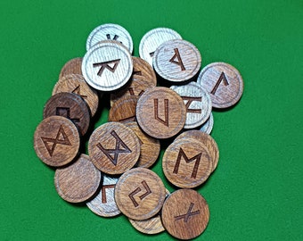 Wooden Circle Norse Runes Set, 25 pcs with velvet pouch | Wood Runes Elder Futhark