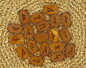 Wooden Armanen Runic Set, 19 pcs with velvet pouch | Wood German Runes | Yonger Futhark
