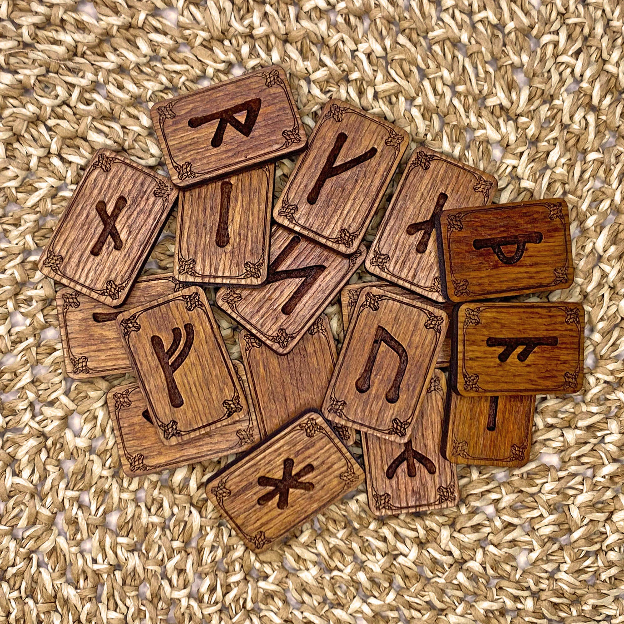 RUNA Wooden Younger Futhark Runic Set, 17 Pcs With Velvet Pouch | Wood