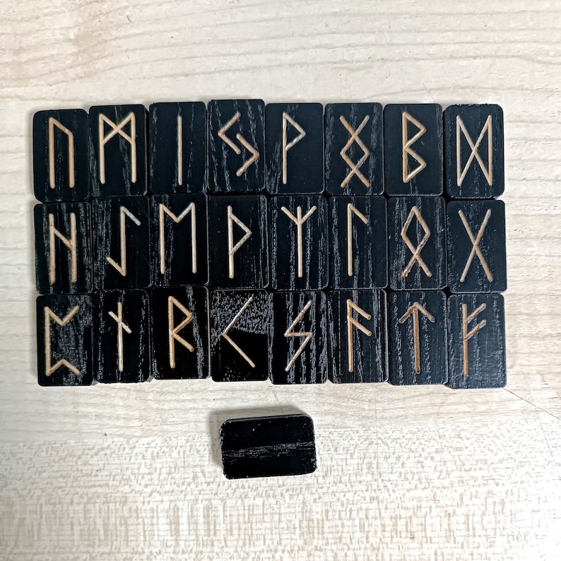 Runic Tile Set Black Ash Wooden Runic Set, 25 Pcs With Velvet Pouch | Wood Runes Elder ...