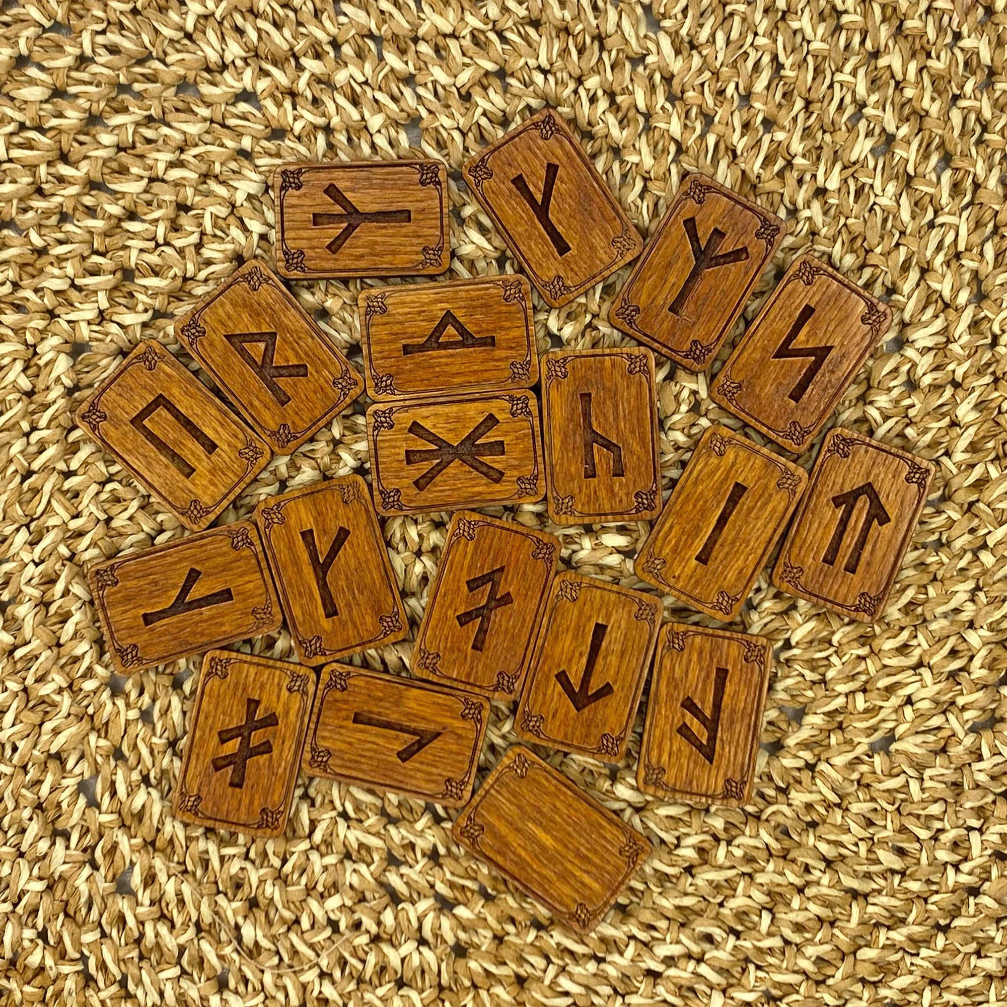 Runa Wooden Slavic Runic Set, 19 Pcs With Velvet Pouch | Wood Slavic