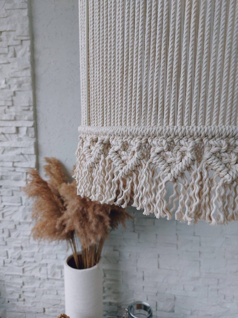 Minimalista Gran Macrame Lámpara colgante sombra Moderna Boho lámpara de araña iluminación Fringe pantalla Cottagecore decoración Luces de techo cubierta imagen 7