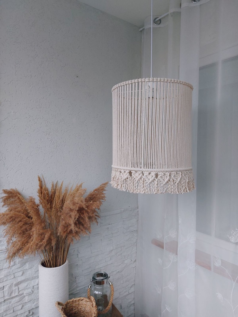 Minimalista Gran Macrame Lámpara colgante sombra Moderna Boho lámpara de araña iluminación Fringe pantalla Cottagecore decoración Luces de techo cubierta imagen 4