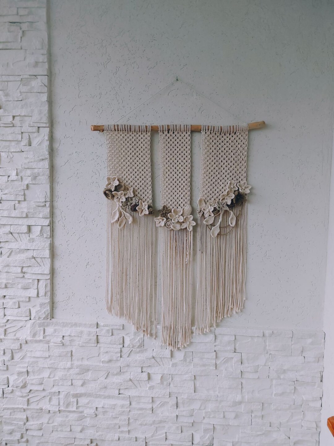 Large Macrame Mural Headboard Flower Wall Hanging Floral Woven Tapestry